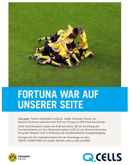 Fortuna war auf unserer Seite (Q Cells-Werbung zum Spiel Fortuna Düsseldorf vs. Borussia Dortmund)