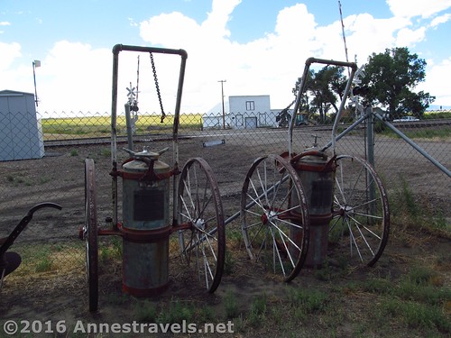 Old fire fighting equipment. The museum backs up to the railroad, so you can get a pretty good view of the trains that pass by. At the Medicine Bow Museum, Wyoming