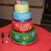 four tier multi coloured leaving cake
