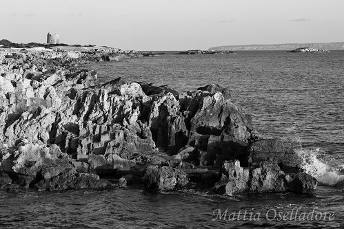 sea bw cliff white black tower castle beach landscape coast spain rocks mediterranean view shoreline ibiza eivissa balearic