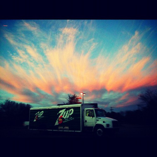 sunset sky sun sol clouds truck square atardecer o squareformat nubes soda 7up iphoneography instagramapp xproii uploaded:by=instagram