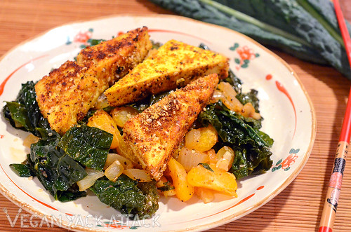 A healthy, seasonal dinner, this Sesame Crusted Tofu with a Satsuma Kale Stir Fry comes together quickly and easily!
