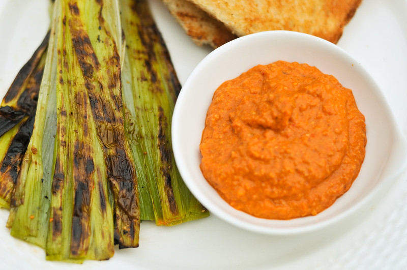 Grilled Leeks with Romesco Sauce