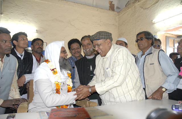 Madhya Pradesh Home Minister Umashankar Gupta congratulating Maulana Syed Mushtaq Ali Nadwi who took over as Bhopal Shahar Qazi..jpg