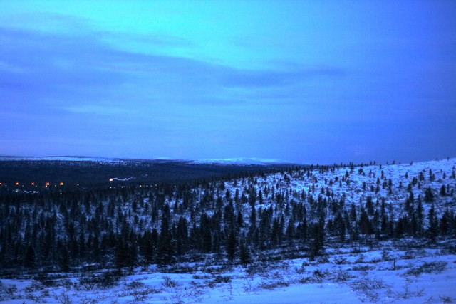 Finnish village during the Polar Night time
