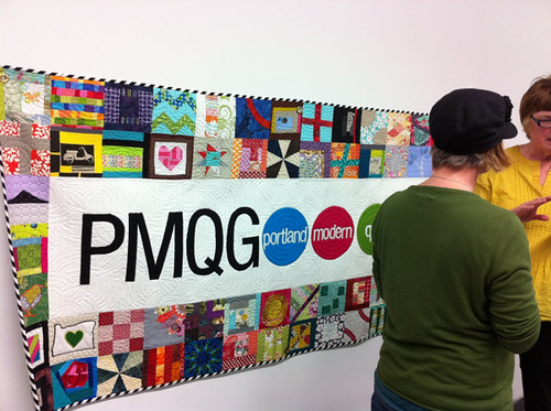 Portland Modern Quilt Guild banner at the January meeting!