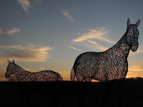 sunset horses sculpture silhouette clouds contrail connecticut brookfield
