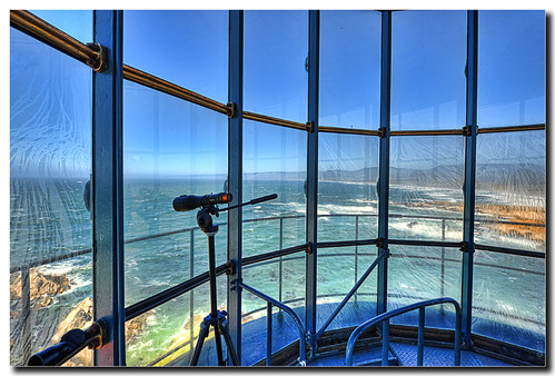 california travel blue orange usa lighthouse green window northerncalifornia stairs catchycolors spiral photography coast nikon view watch windy handheld nikkor hdr pointarena latespring pointarenalighthouse ca1 mendocinocounty 2011 photomatix shorelinehighway tonemapped d700 serviceroom afs1424mm nxtrfoto nextierphotography