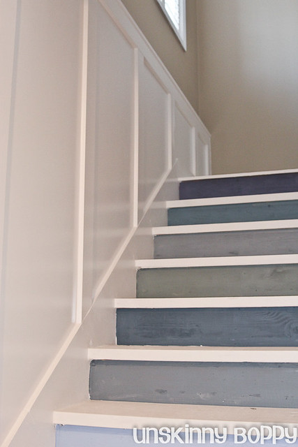 painted staircase with board and batten