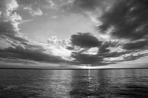 sunset sky blackandwhite bw lake water clouds lakelivingston livingstontexas