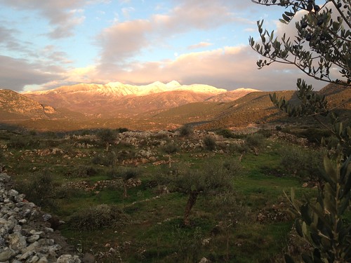 sunset snow mountains greece farms