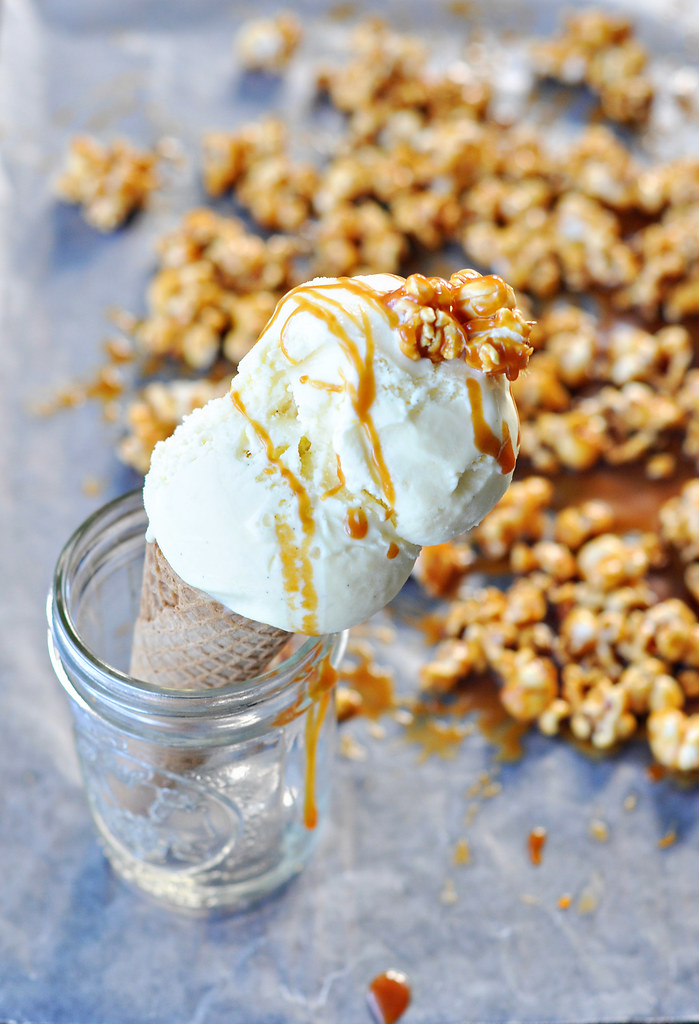 Popcorn Ice Cream with Salted Butter Caramel Sauce