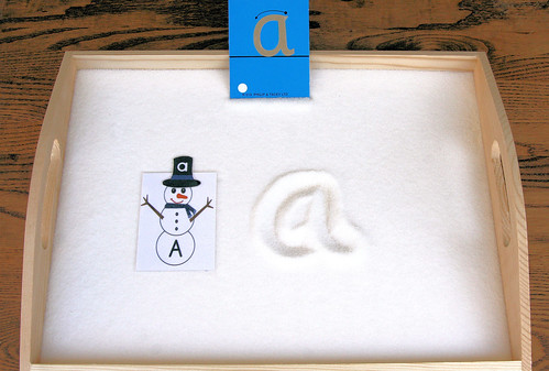 Sandpaper Letter with Snowman Letter Salt Tray
