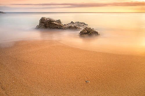 pink blue sunset beach gold golden landscapes spain rocks long exposure magic espana hour cala platja waterscapes canyelles