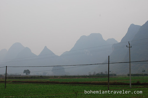 Farms and Power lines around Yangshuo China