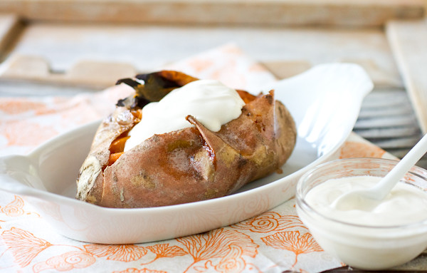 browned butter sweet potatoes with maple sour cream