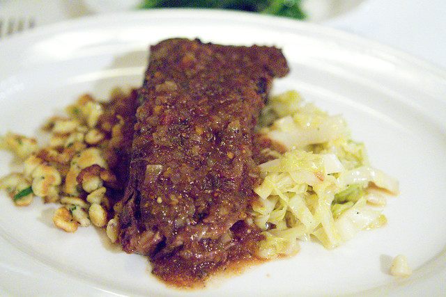 Braised Short Rib, Fried Spaetzle, and cabbage