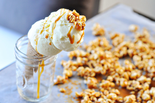 Popcorn Ice Cream with Salted Butter Caramel Sauce