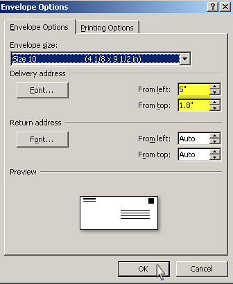 Print address on A-7 envelope with Microsoft Word 2007