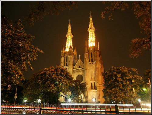 Front of Jakarta Cathedral at night
