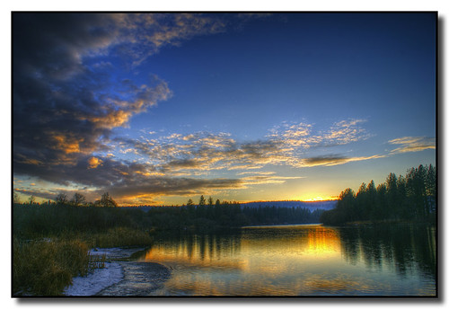 trees sunset colors clouds reflections washington spokane spokaneriver