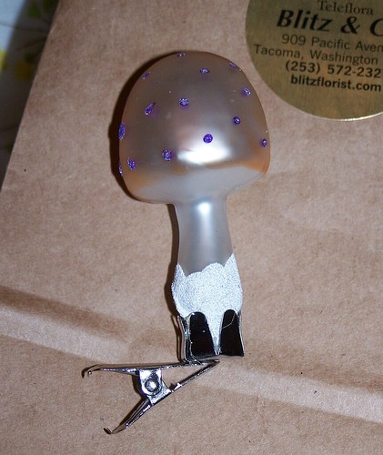 clip-on mushroom with purple spots