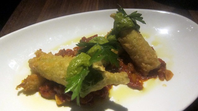 fried squash blossoms with cheese at mb post