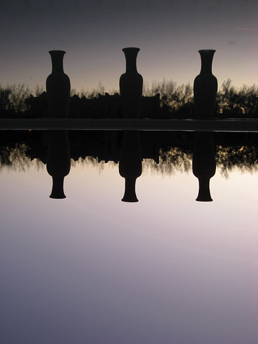 sunset shadow reflection water pool swimming shadows calm pots vase marrakesh