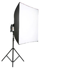 Softbox fitted with off-camera flash