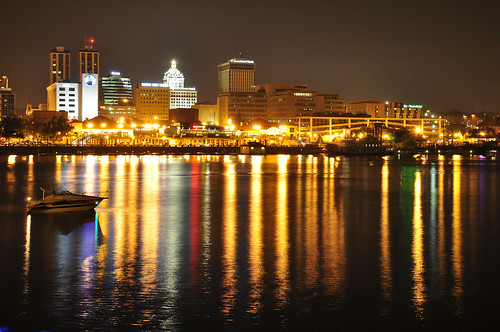 city water skyline night buildings reflections river lights boat illinois dock nikon cityscape riverfront peoria d90