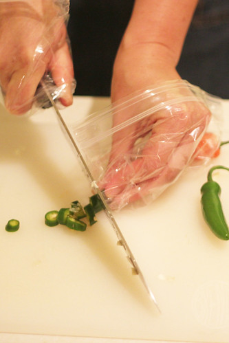 chopping serrano peppers