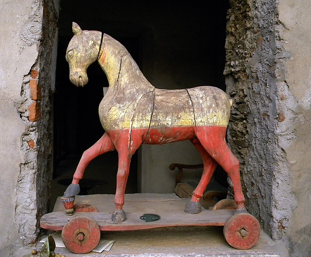 old wooden rolling horse