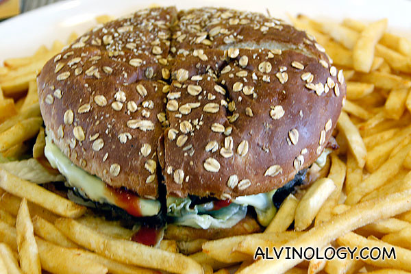 Close-up of the giant burger