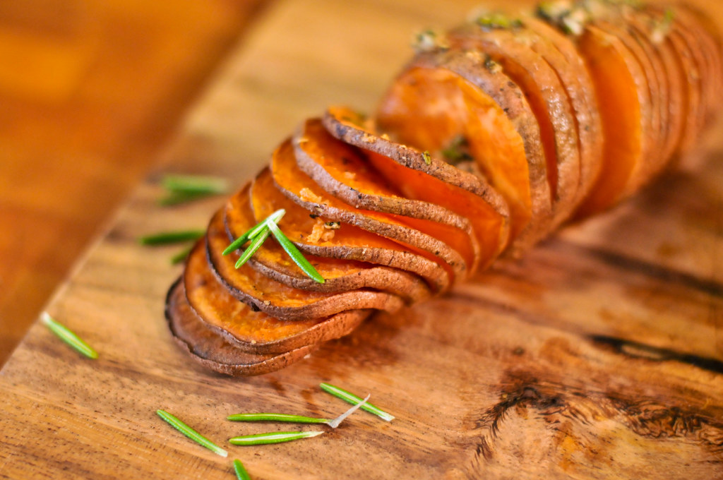 Hasselback Sweet Potatoes with Rosemary and Garlic