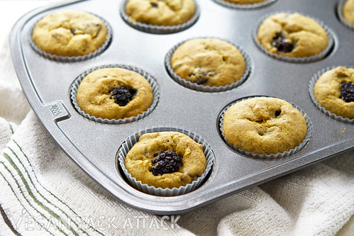 Moist mango blackberry muffins with occasional crunches of pistachios are great for breakfast or a snack! Vegan, soy-free