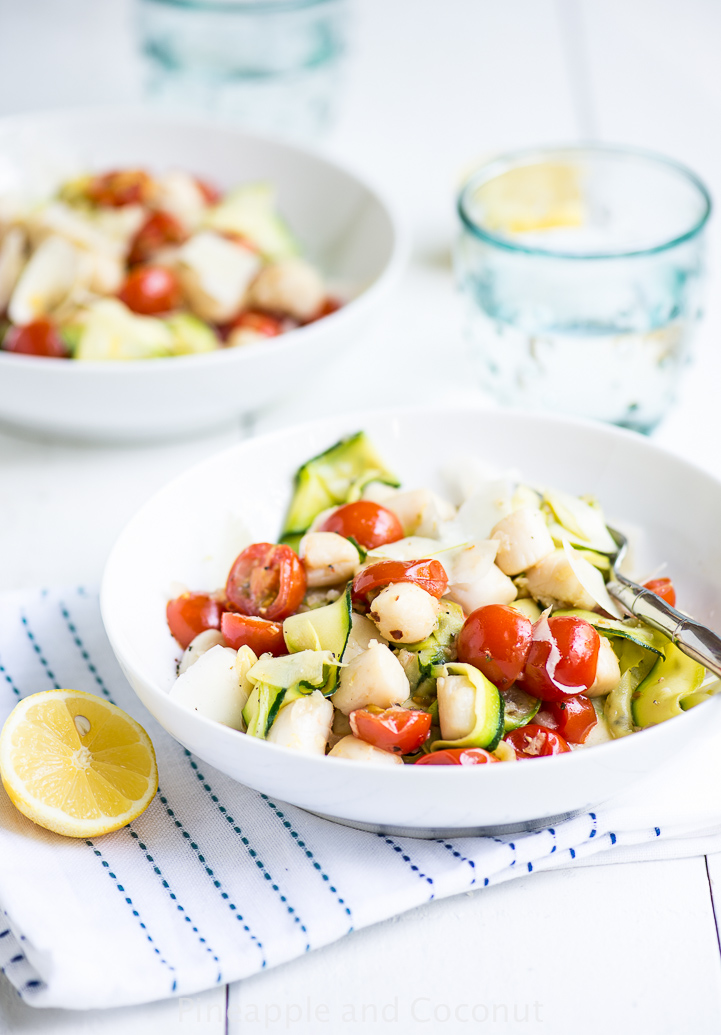 20 Minute Warm Bay Scallop Salad with Zucchini and Asparagus www.PineappleandCoconut.com