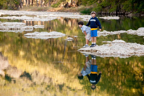 statepark morning reflection boys kids river gold mirror texas play tx pedernalesfalls pedernalesfallsstatepark