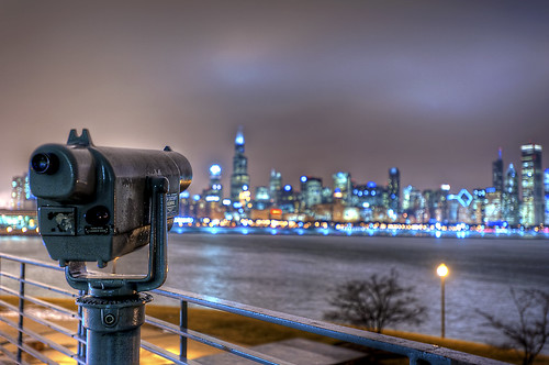 chicago skyline night lights nikon bokeh telescope viewer hdr d700