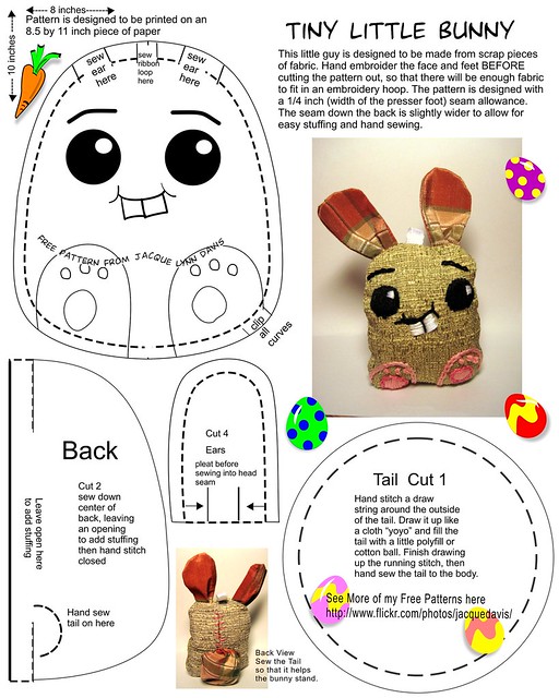 Free bunny pattern to embroider and sew