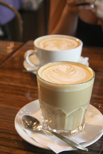 Lavender latte and latte at Medina, Vancouver