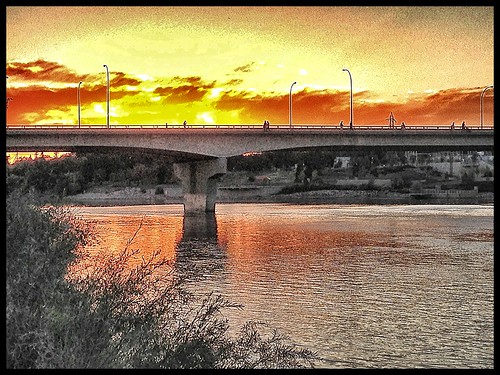 bridge sunset water river