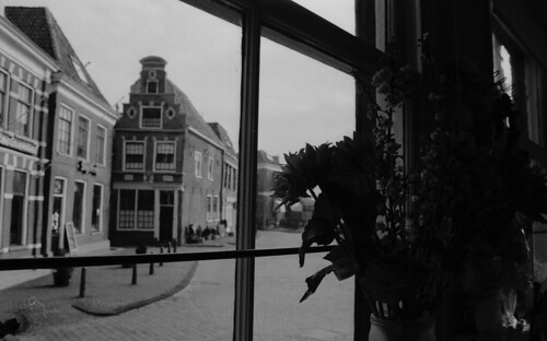 flowers houses bw history film window netherlands dutch 35mm minolta nederland historic dynax 700si past bloemen raam overijssel huizen efke efke100 blokzijl minoltadynax700si epsonv500
