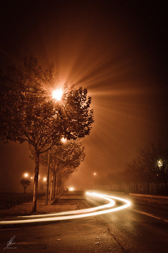 mist car night lights luces noche trails streaks niebla estela