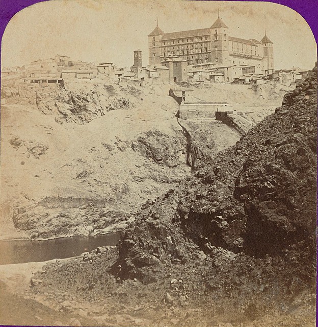 Toledo desde el Arroyo de la Degollada. Fotografía estereoscópica de Jean Andrieu en 1868 con número de serie 2656