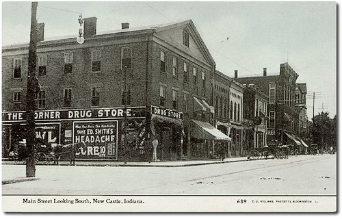 usa signs history buildings newcastle advertising awning clothing indiana streetscene transportation drugs shops cigars storefronts grocery buggy buggies banks businesses wagons henrycounty hoosierrecollections