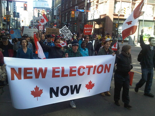 Election Fraud Rally Robocalls Voter Suppression, Yonge-Dundas Square down Yonge Street to Old City Hall, Toronto Ontario Canada, Sunday March 11 2012 - 041