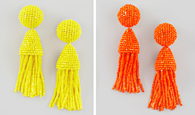 yellow and orange neon beaded tassel earrings