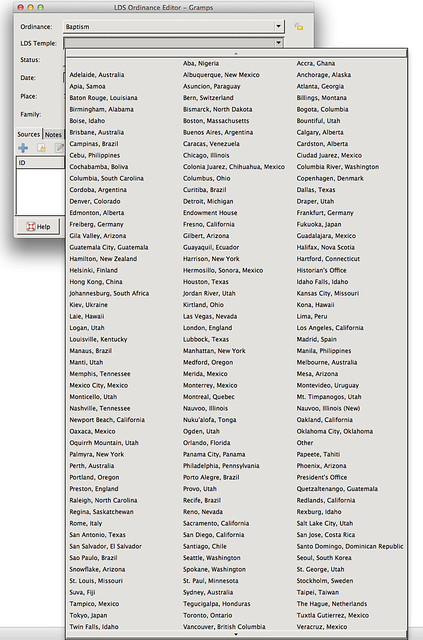 Mac OS X - Gramps Genealogy Software - LDS Temples