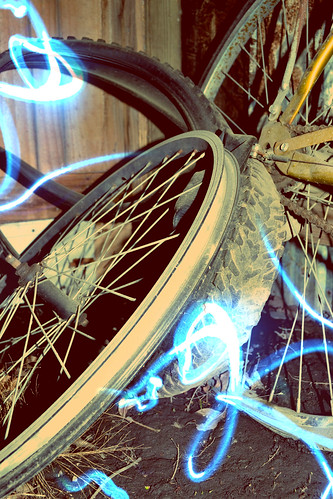 old blue light bike bicycle yellow vintage junk rust rusty tire