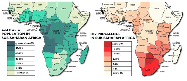 Ditribución de católicos y SIDA en África